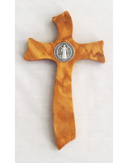 Olive wood Saint Benedict wall cross