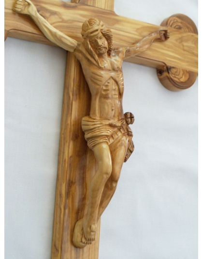  Wholesale large budded olive wood crucifix 55cm / 21.5in with wooden corpus
