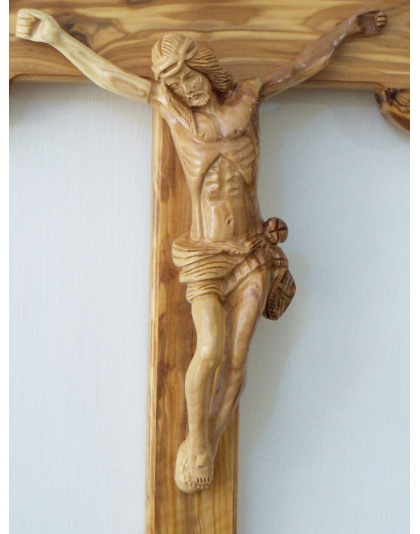  Wholesale large budded olive wood crucifix 55cm / 21.5in with wooden corpus