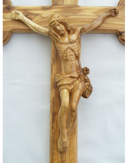  Wholesale large budded olive wood crucifix 55cm / 21.5in with wooden corpus