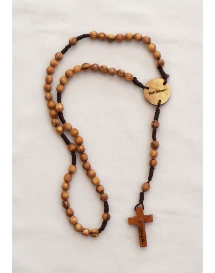 Olive wood Corded rosary with Jesus risen centerpiece, or custom engraved centerpiece 