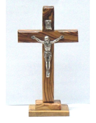 Olive wood standing crucifix
